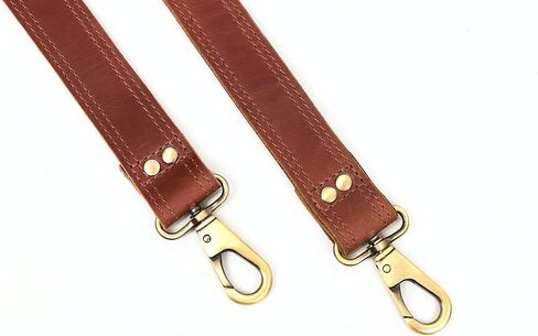 حزام حقيبة جلدي بديل قابل للتعديل حزام كتف بني أسود للمراسلة والكمبيوتر المحمول والكاميرا وحقائب السفر تناسب الجميع مع خطافات معدنية دوارة (بني 2، جلد كامل) in Kuwait