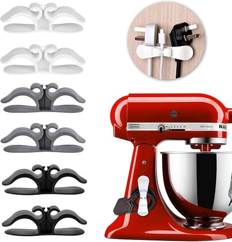 JOYOGAP 6pcs Cord Wrapper for kitchen appliances，Household cord organizer clips wall mounted, wire hider cable winder，Suitable for Coffee Maker,Toaster,Blender,Air purifier（white &black&grey） in Saudi Arabia