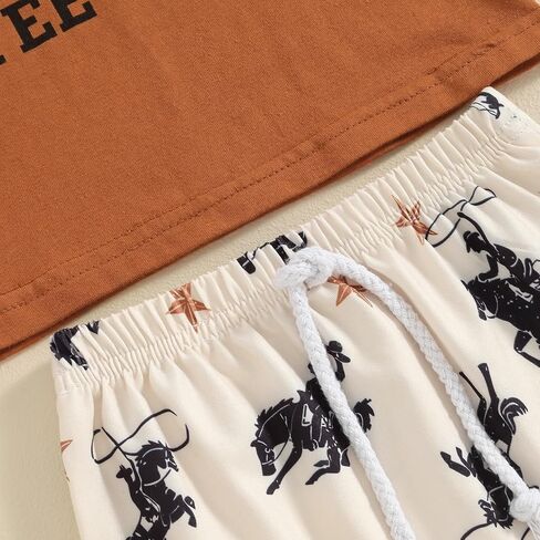 Baby Boy Western Clothes Cowboy Short Sleeve T-Shirt Tops Cow Print Shorts Set Toddler Western Summer Outfits in Saudi Arabia