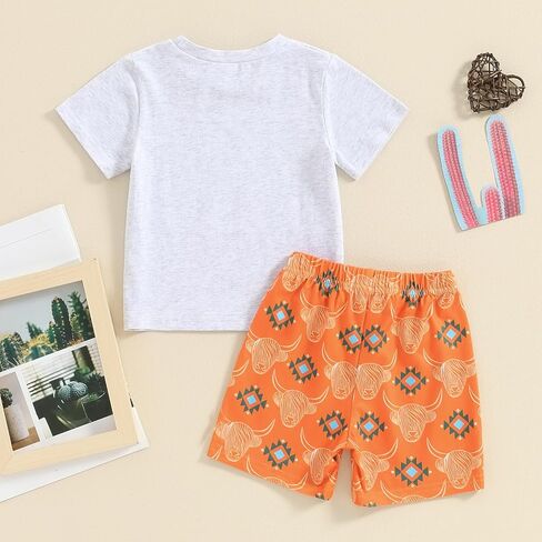 Baby Boy Western Clothes Cowboy Short Sleeve T-Shirt Tops Cow Print Shorts Set Toddler Western Summer Outfits in Saudi Arabia