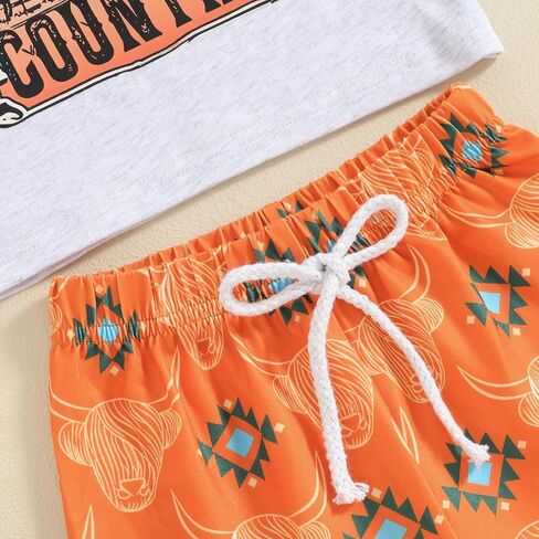 Baby Boy Western Clothes Cowboy Short Sleeve T-Shirt Tops Cow Print Shorts Set Toddler Western Summer Outfits in Saudi Arabia