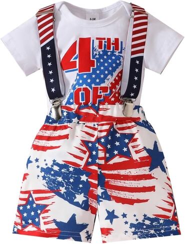 GOLLUNER My First 4th Of July Newborn Baby Boy Gentlemen Outfits Independence Day Romper Stars Stripes 2PC Shorts Set in Saudi Arabia