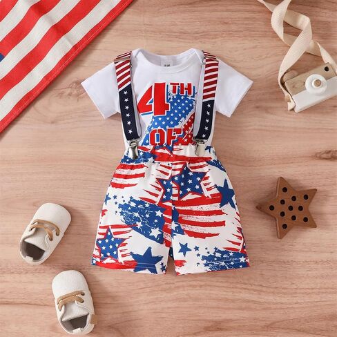 GOLLUNER My First 4th Of July Newborn Baby Boy Gentlemen Outfits Independence Day Romper Stars Stripes 2PC Shorts Set in Saudi Arabia