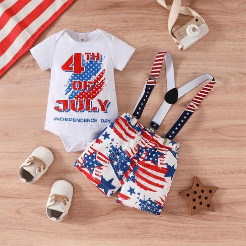GOLLUNER My First 4th Of July Newborn Baby Boy Gentlemen Outfits Independence Day Romper Stars Stripes 2PC Shorts Set in Saudi Arabia