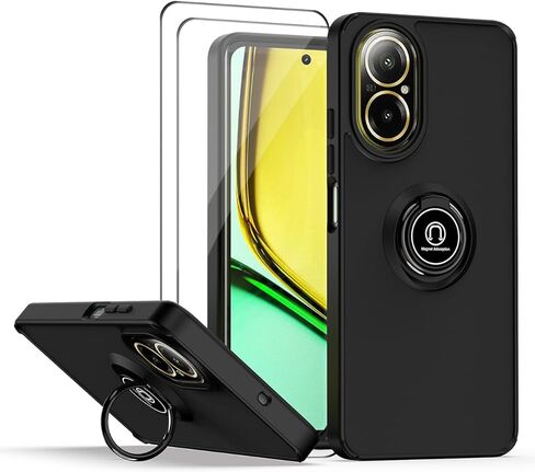 QUIETIP Case Compatible with Realme C67 4G with Screen Protector,TPU + Hard PC Shockproof Magnetic Ring Car Mount Stand Cover,Black in Saudi Arabia