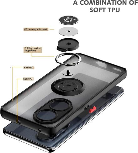 QUIETIP Case Compatible with Realme C67 4G with Screen Protector,TPU + Hard PC Shockproof Magnetic Ring Car Mount Stand Cover,Black in Saudi Arabia