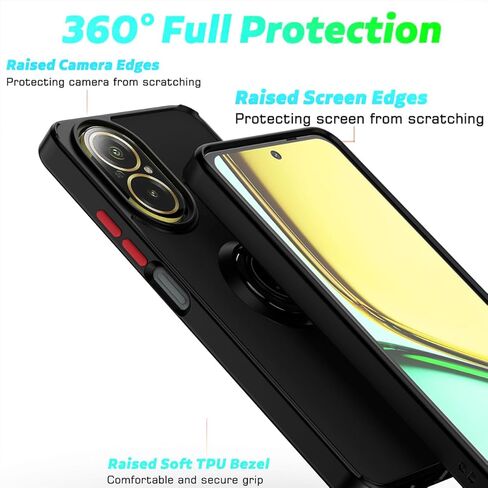 QUIETIP Case Compatible with Realme C67 4G with Screen Protector,TPU + Hard PC Shockproof Magnetic Ring Car Mount Stand Cover,Black in Saudi Arabia