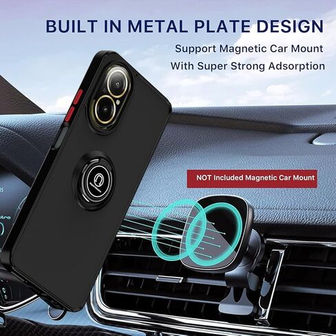 QUIETIP Case Compatible with Realme C67 4G with Screen Protector,TPU + Hard PC Shockproof Magnetic Ring Car Mount Stand Cover,Black in Saudi Arabia