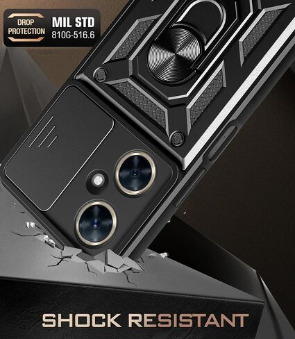 حافظة CNPUTAO لهاتف هواوي نوفا 11 / نوفا 12S مع واقي شاشة من الزجاج المقوى [عبوة من قطعتين]، نافذة كاميرا منزلقة، مسند، غطاء هاتف مزدوج الطبقات مقاوم للصدمات ومضاد للخدش، أسود in Kuwait