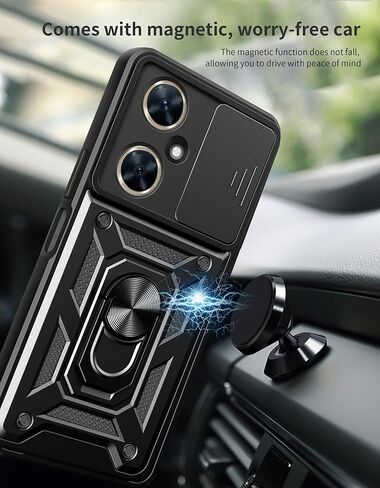 حافظة CNPUTAO لهاتف هواوي نوفا 11 / نوفا 12S مع واقي شاشة من الزجاج المقوى [عبوة من قطعتين]، نافذة كاميرا منزلقة، مسند، غطاء هاتف مزدوج الطبقات مقاوم للصدمات ومضاد للخدش، أسود in Kuwait