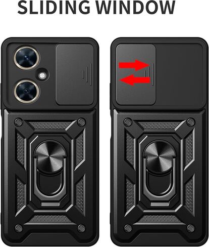 حافظة CNPUTAO لهاتف هواوي نوفا 11 / نوفا 12S مع واقي شاشة من الزجاج المقوى [عبوة من قطعتين]، نافذة كاميرا منزلقة، مسند، غطاء هاتف مزدوج الطبقات مقاوم للصدمات ومضاد للخدش، أسود in Kuwait