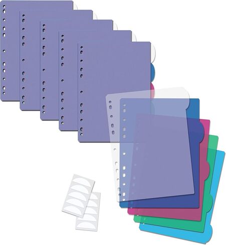 Better Office Products 5 Tab Plastic Binder Index Dividers, Large Rounded Index Tabs, 12 Pack, Multicolored Poly Dividers for 3 Ring Binder, with White Labels, 12 Sets in Saudi Arabia