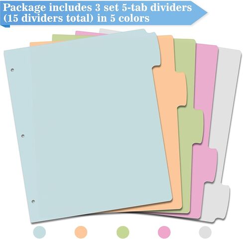 فواصل مؤشرة من Jyusmile مكونة من 5 علامات تبويب - فواصل بلاستيكية لـ 3 مجلدات حلقية، وفواصل مجلدة متعددة الألوان مع 3 فتحات مثقوبة، وفواصل علامات التبويب للمدرسة والمكتب (3 مجموعات، حجم الحروف المناسب، لون الباستيل) in Kuwait