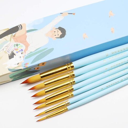 Watercolor Brushes, 7 pcs Round Tip Nylon Hair Paint Brush Set, Highly Flexible n Absorbent Watercolor Paint Brushes for Acrylic, Oil, Gouache, Watercolor Paints(Blue Paintbrush) in Saudi Arabia
