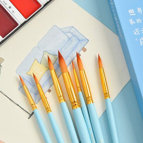 Watercolor Brushes, 7 pcs Round Tip Nylon Hair Paint Brush Set, Highly Flexible n Absorbent Watercolor Paint Brushes for Acrylic, Oil, Gouache, Watercolor Paints(Blue Paintbrush) in Saudi Arabia