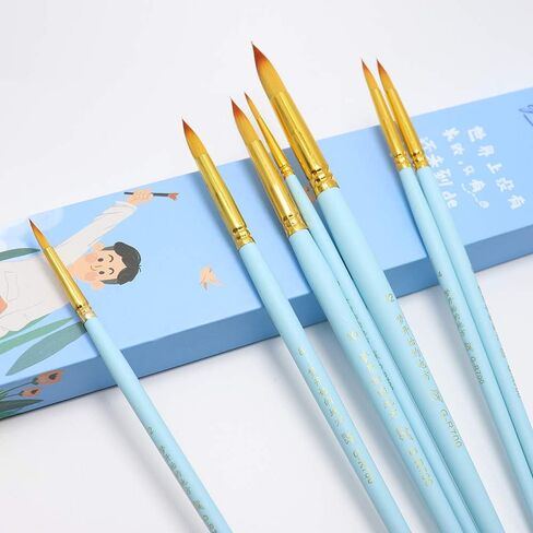 Watercolor Brushes, 7 pcs Round Tip Nylon Hair Paint Brush Set, Highly Flexible n Absorbent Watercolor Paint Brushes for Acrylic, Oil, Gouache, Watercolor Paints(Blue Paintbrush) in Saudi Arabia