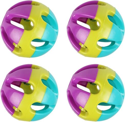 YILUXIANGYANG 4 Pcs Pet Parrot Toy Colorful Bird Bell Ball Plastic Ball with Bell for Hamster Cat Parrot Dog Rabbit Chase Game in Kuwait