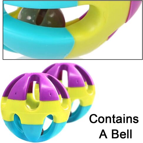 YILUXIANGYANG 4 Pcs Pet Parrot Toy Colorful Bird Bell Ball Plastic Ball with Bell for Hamster Cat Parrot Dog Rabbit Chase Game in Kuwait