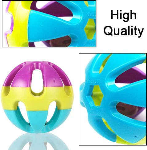 YILUXIANGYANG 4 Pcs Pet Parrot Toy Colorful Bird Bell Ball Plastic Ball with Bell for Hamster Cat Parrot Dog Rabbit Chase Game in Kuwait