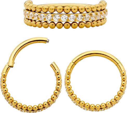 365 Sleepers 16G Titanium 8mm 10mm Double Gem Hinged Segment Ring Helix Tragus Septum Clicker Nose Lip Huggie Hoop Earring Body Piercing Jewelry in Saudi Arabia