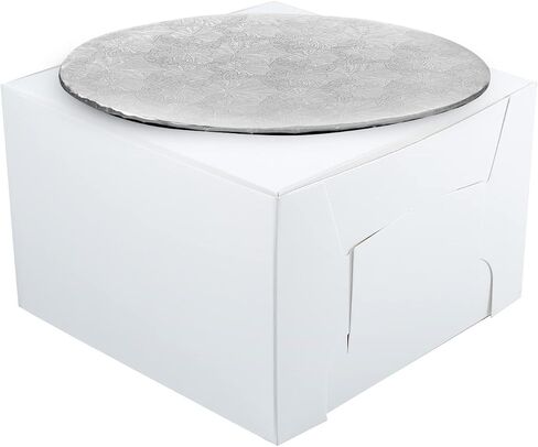 Combo Box Set - 10x10x5 1/2 White Cake Box with 10" Silver Round Drum 1/4" in Saudi Arabia
