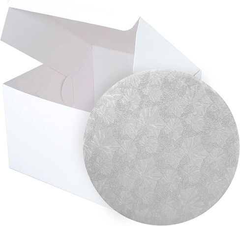 Combo Box Set - 10x10x5 1/2 White Cake Box with 10" Silver Round Drum 1/4" in Saudi Arabia