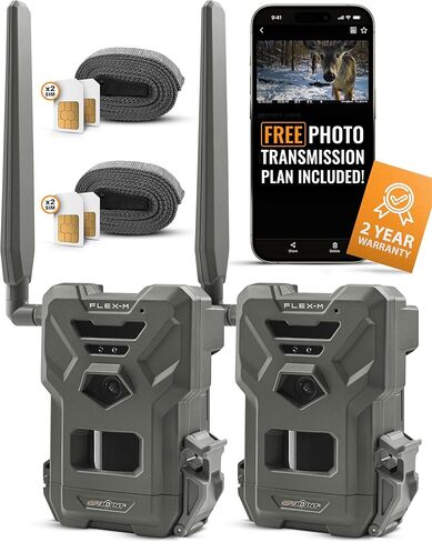 SPYPOINT Flex-M Twin Pack Cellular Trail Cameras | Best Value in Hunting Accessories | No WiFi Needed & GPS-Enabled | Night Vision | Dual-Sim LTE | IP65 Waterproof | 28MP Photos, 720p Videos + Sound in Saudi Arabia