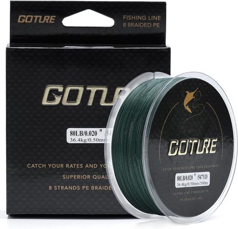 Goture X8 Braided Fishing Line - Ultra Thin Strong Sensitive Smooth and Zero Stretch Fishing Line, Super Abrasion Resistant Tournament Braided Lines - Blue, Black, Dark Green, Army Green- 20-80LB in Saudi Arabia