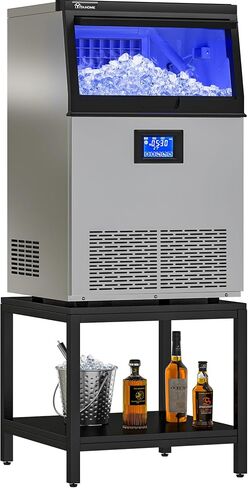 YITAHOME Commercial Ice Maker Machine with Table Stand 2-Tier Coffee Tea End Table Square Simple Style Side Table Industrial Ice Machine 100LBS/24H Ice Making 33LBS Storage Bin, 36 Ice Cubes/Cycle in Saudi Arabia