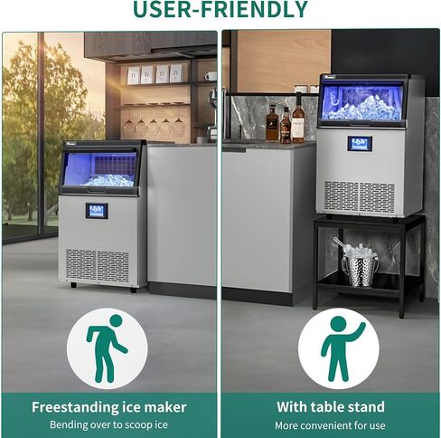 YITAHOME Commercial Ice Maker Machine with Table Stand 2-Tier Coffee Tea End Table Square Simple Style Side Table Industrial Ice Machine 100LBS/24H Ice Making 33LBS Storage Bin, 36 Ice Cubes/Cycle in Saudi Arabia