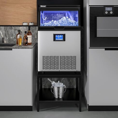 YITAHOME Commercial Ice Maker Machine with Table Stand 2-Tier Coffee Tea End Table Square Simple Style Side Table Industrial Ice Machine 100LBS/24H Ice Making 33LBS Storage Bin, 36 Ice Cubes/Cycle in Saudi Arabia