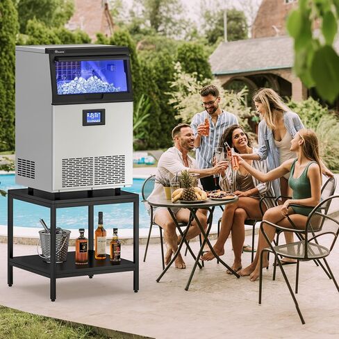 YITAHOME Commercial Ice Maker Machine with Table Stand 2-Tier Coffee Tea End Table Square Simple Style Side Table Industrial Ice Machine 100LBS/24H Ice Making 33LBS Storage Bin, 36 Ice Cubes/Cycle in Saudi Arabia