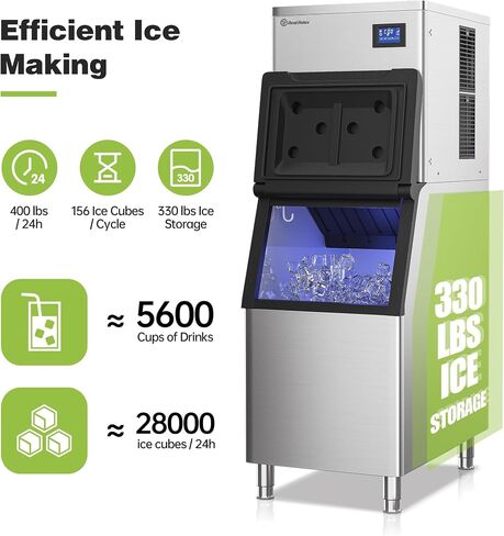 Commercial Ice Maker Machine, 400 lbs /24 h, 330 lbs Storage Bin, Industrial Ice Machine, Stainless Steel, Automatic Cleaning, Perfect for Bar/Cafe/Restaurant, with Ice Shovels in Saudi Arabia
