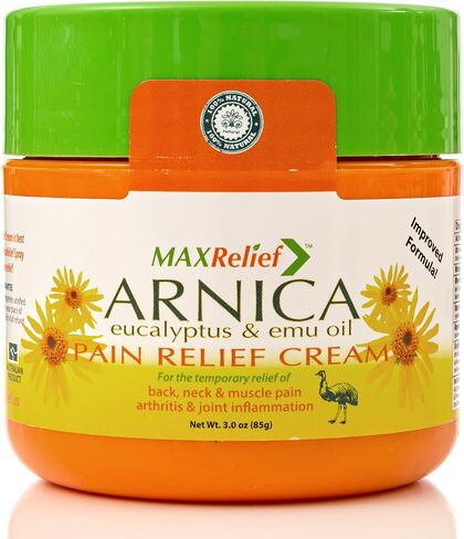 كريم الألم MaxRelief Arnica Montana - تركيبة متقدمة للتخفيف العميق - تهدئة آلام الركبة والمفاصل والعضلات - تقليل التورم والتهاب المفاصل والألم الليفي العضلي وتخفيف التهاب اللفافة الأخمصية - زيت Emu 3.5 أونصة in Saudi Arabia