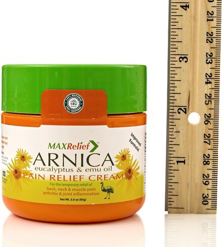 كريم الألم MaxRelief Arnica Montana - تركيبة متقدمة للتخفيف العميق - تهدئة آلام الركبة والمفاصل والعضلات - تقليل التورم والتهاب المفاصل والألم الليفي العضلي وتخفيف التهاب اللفافة الأخمصية - زيت Emu 3.5 أونصة in Saudi Arabia