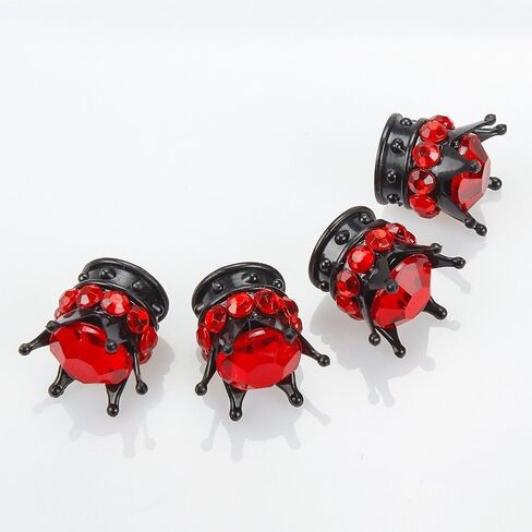OTOSTAR Pure Handmade Bling Bling Rhinestones Tire Valve Stem Caps 4 Pack (Black/Red) in Saudi Arabia