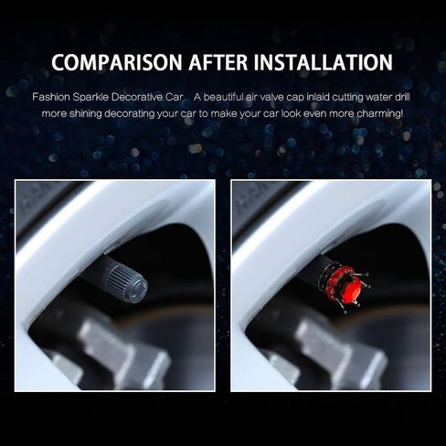 OTOSTAR Pure Handmade Bling Bling Rhinestones Tire Valve Stem Caps 4 Pack (Black/Red) in Saudi Arabia