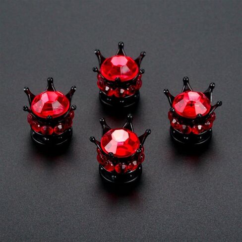 OTOSTAR Pure Handmade Bling Bling Rhinestones Tire Valve Stem Caps 4 Pack (Black/Red) in Saudi Arabia