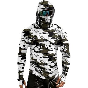 Mens Fishing Shirts with Face Mask Long Sleeve UPF 50+ UV Sun Hoodie Camo Hiking Running Swim Athletic Rash Guard in Saudi Arabia