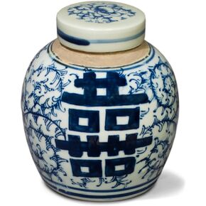 China Furniture Online Blue and White 4.5in Porcelain Double Happiness Small Chinese Jar with Lid in Saudi Arabia