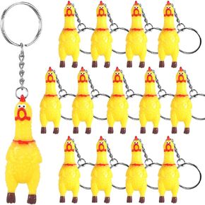 Mini Rubber Chicken Keychains 14Pcs Squeaky Screaming Chicken Keychain Squeeze Pendant for Bags Keys(Yellow,Mini 2.4inch) in Saudi Arabia