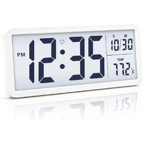 JoFomp 10.5" Large Digital Wall Clock Battery Operated with Backlight, LCD Display Desk Digital Clock with Temperature/Date/Time - 12/24H, Simple Modern Wall Clock for Living Room Decor Bedroom Office in Saudi Arabia