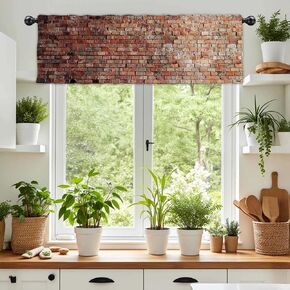 54x18Inch Polyester Red Bricks Wall Curtains Valance Rustic Brick Texture Short Topper Curtain Vintage Small Rod Pocket Window Treatment Drape for Living Room Kitchen Home Decor 1 Panel in Saudi Arabia