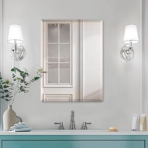 Mirrorons Beveled Mirror, Wall Mirror 18" x 24", Frameless Rectangle Bathroom Mirror with Beveled Edge, Hangs Horizontally or Vertically. Rounded Corner Tempered in Saudi Arabia
