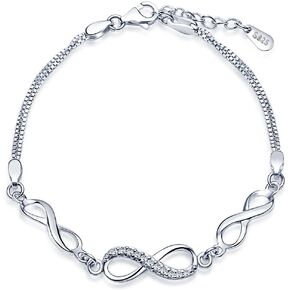 Women's Classic Infinity Symbol Charm Bracelet 925 Sterling Silver Cubic Zirconia Hand Link Chain,Adjustable, Silver in Saudi Arabia