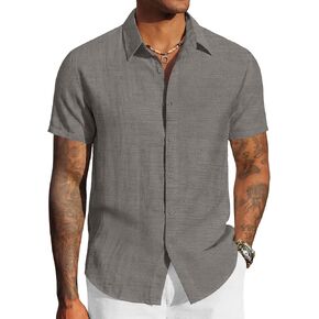 COOFANDY Men's Linen Shirts Short Sleeve Casual Button Down Shirts Beach Summer Wedding Tops in Saudi Arabia