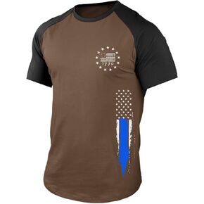 H HYFOL Men's Graphic T-Shirts USA Flag Cotton Short Sleeve American Patriotic Crewneck Casual Regular Tee Shirts in Kuwait