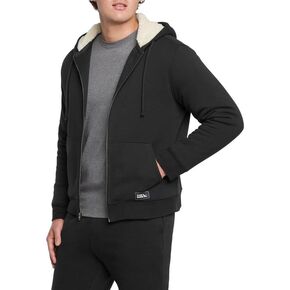 Eddie Bauer Men's Shearling-Lined Full-Zip Hoodie, Heavyweight Fleece, Relaxed Fit (BLACK/X-LARGE) in Kuwait