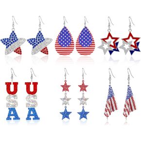 gisgfim American Flag Earring for Women 6 Pairs 250th Years 4th of July Vintage Patriotic Accessories American Flag Retro Star Teardrop Red White Blue Earring Dangle Jewelry Gift for Independence Day in Kuwait