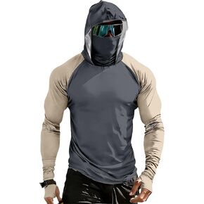 Men's Sun Protection Hoodie with Mask UPF 50+ UV Raglan Sleeve Shirt Rash Guard Performance Lightweight Fishing Hiking Shirts in Kuwait